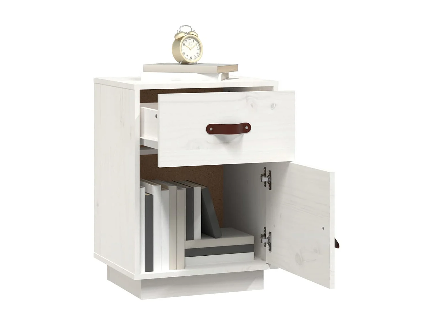 Mesita de noche madera maciza de pino blanco 40x34x55 cm ES17121