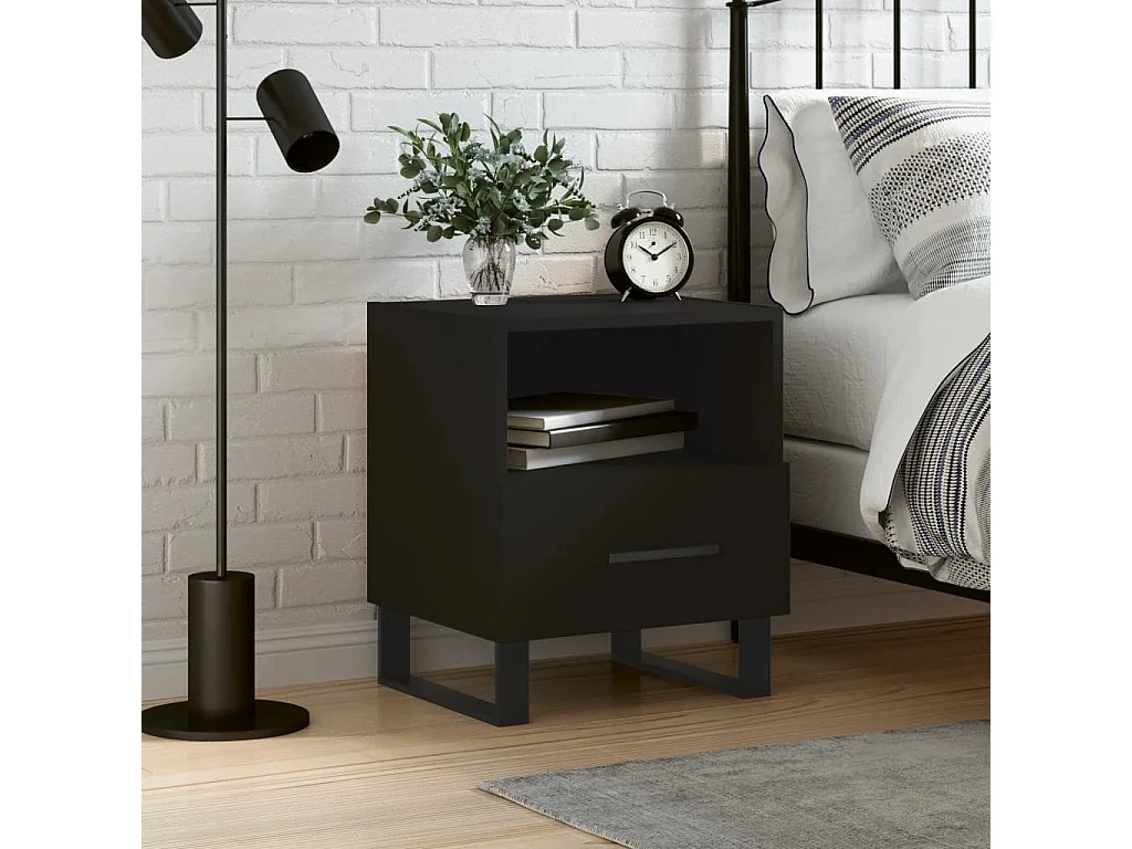 Nachtkastje 40x35x47,5 cm bewerkt hout zwart NL78596