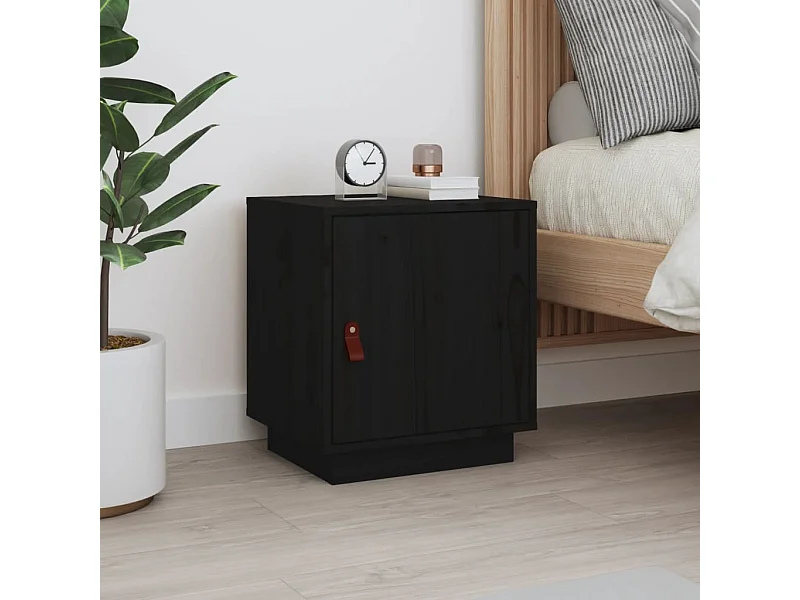 Mesita de noche madera maciza de pino negro 40x34x45 cm ES54614