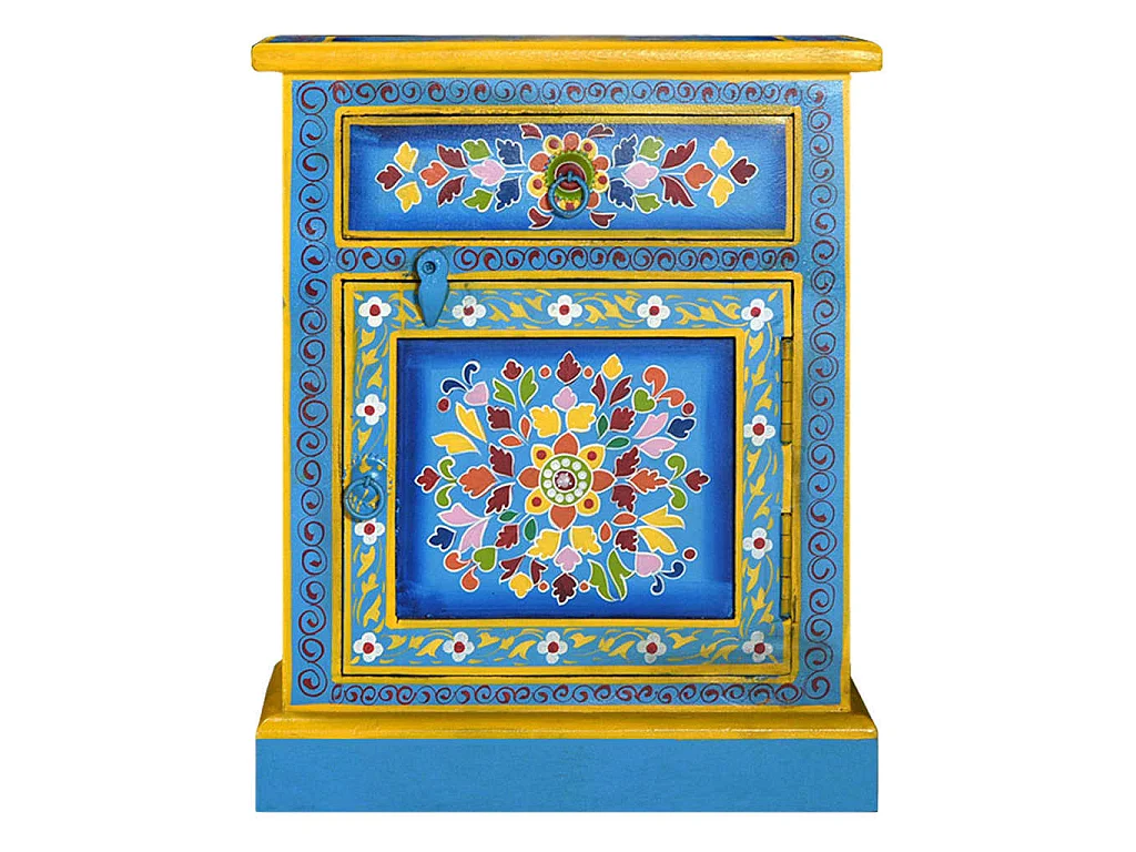 Table de chevet Bois de manguier Turquoise Peinture à la main KEFWE62222