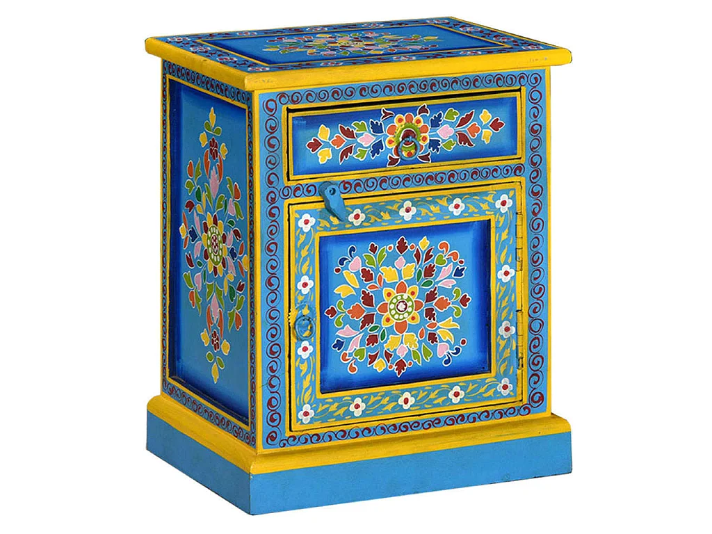 Table de chevet Bois de manguier Turquoise Peinture à la main KEFWE62222