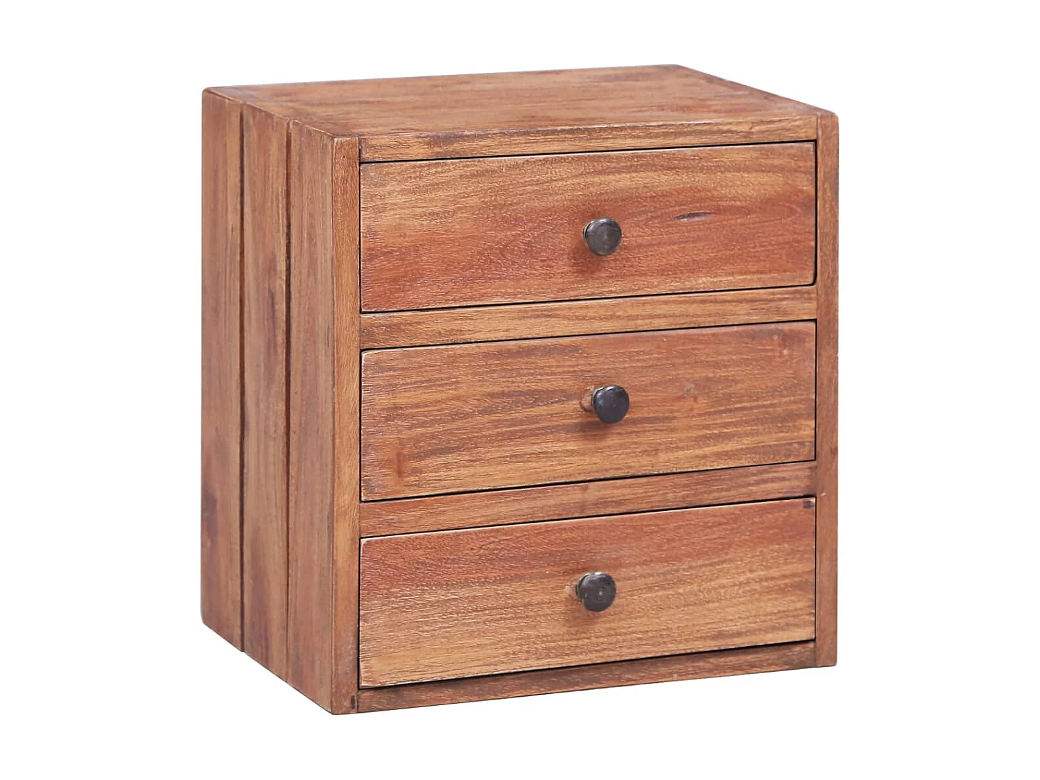 Mesita de noche 3 cajones madera maciza reciclada 35x25x35 cm ES55569