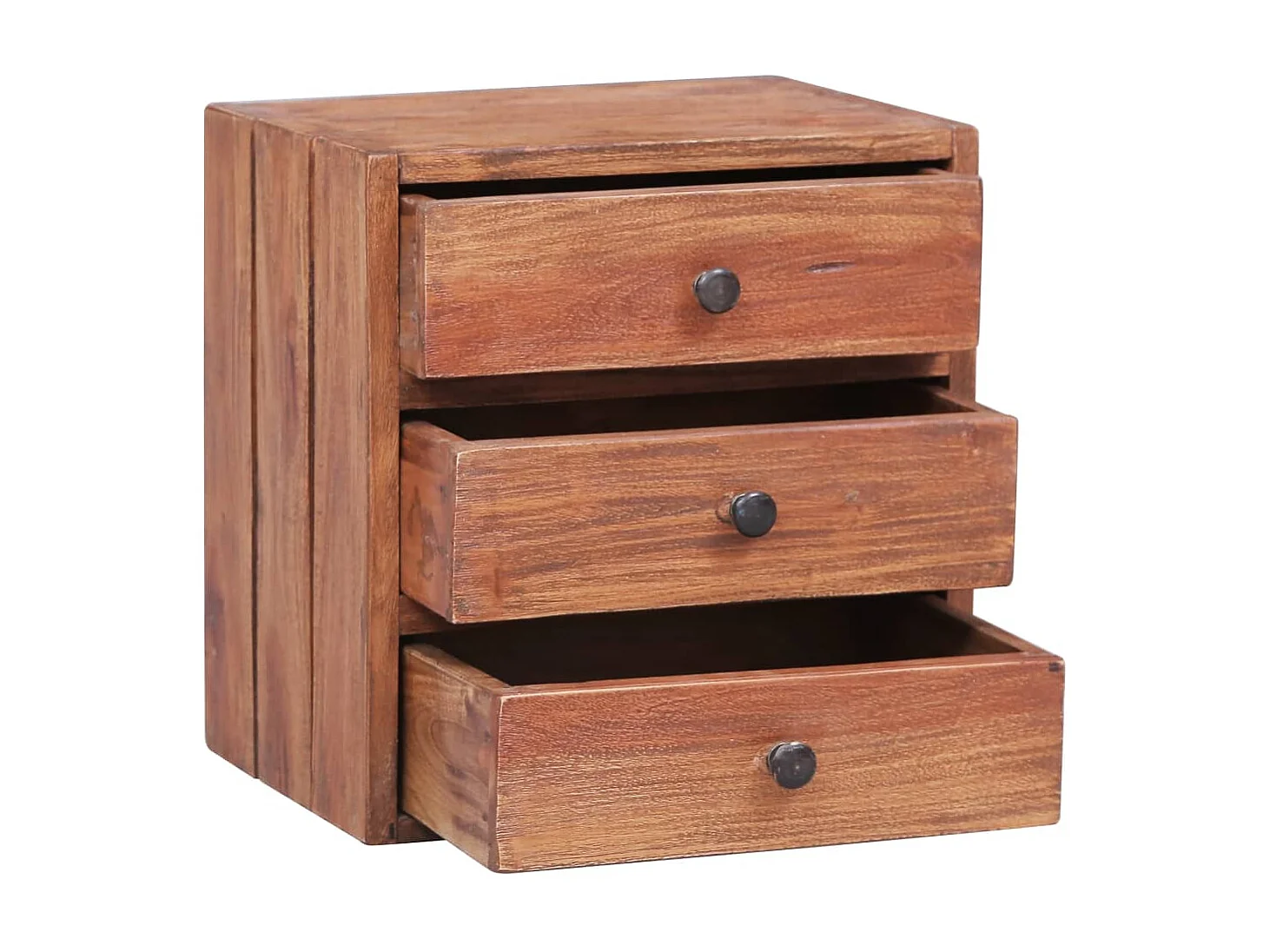 Mesita de noche 3 cajones madera maciza reciclada 35x25x35 cm ES55569