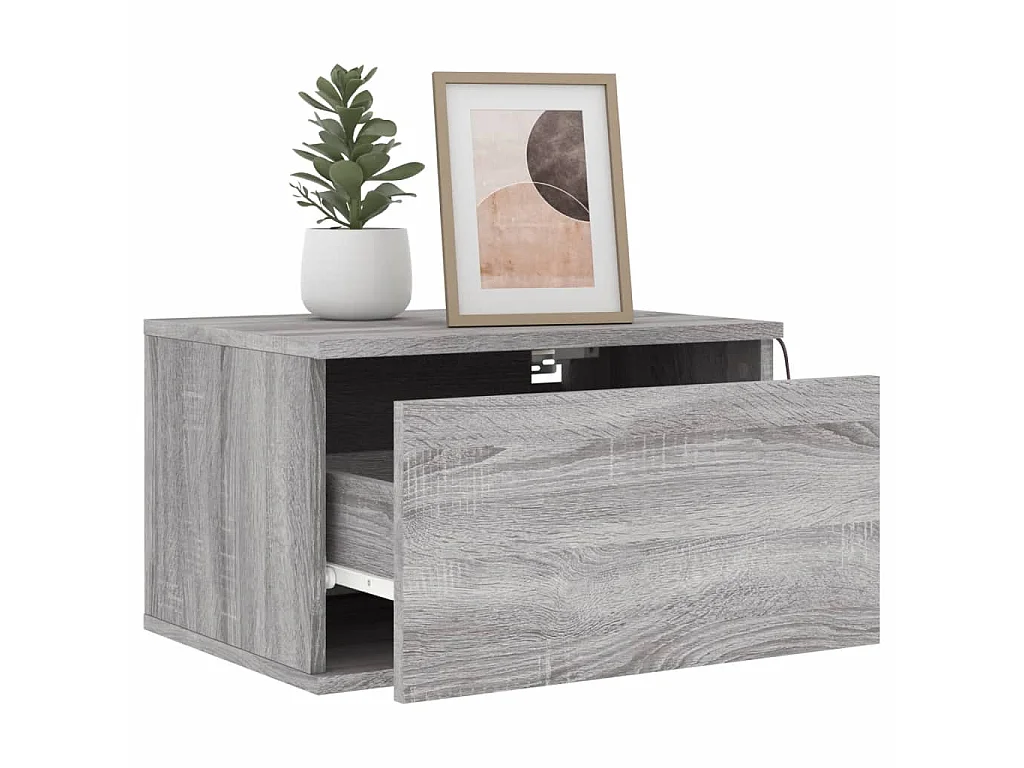 Table de chevet murale avec lumières LED sonoma gris KEFWE23116