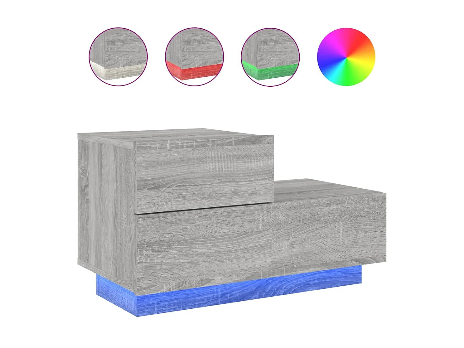 Table de chevet avec lumières LED sonoma gris 70x36x40,5 cm KEFWE56943