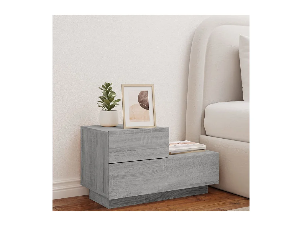 Table de chevet avec lumières LED sonoma gris 70x36x40,5 cm KEFWE56943