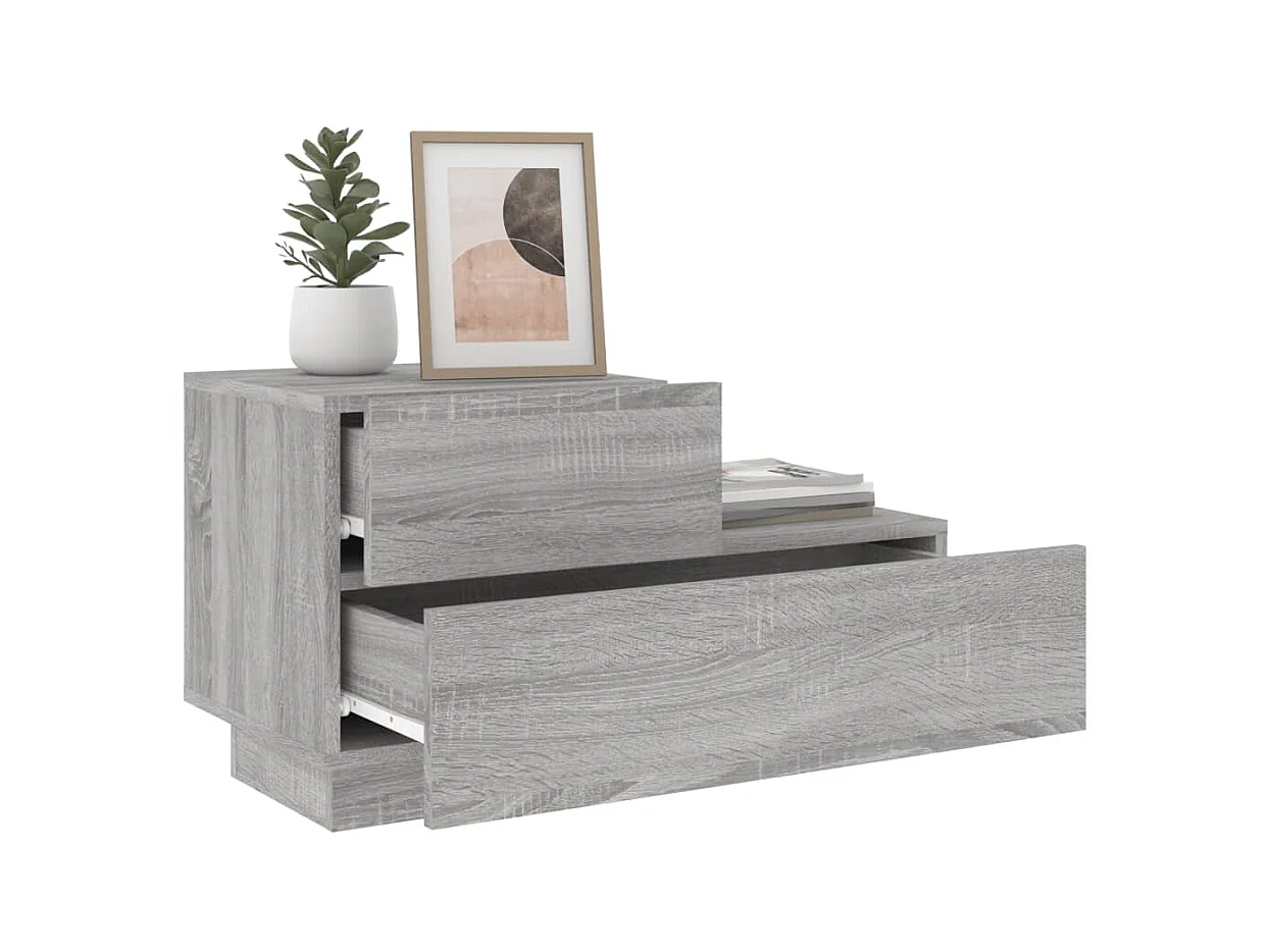 Table de chevet avec lumières LED sonoma gris 70x36x40,5 cm KEFWE56943