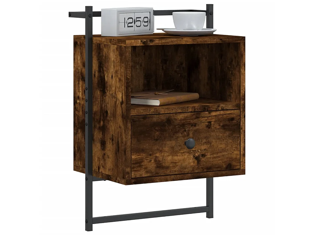 Mesa cabeceira parede 40x30x61cm deriv. madeira carvalho fumado PT84447