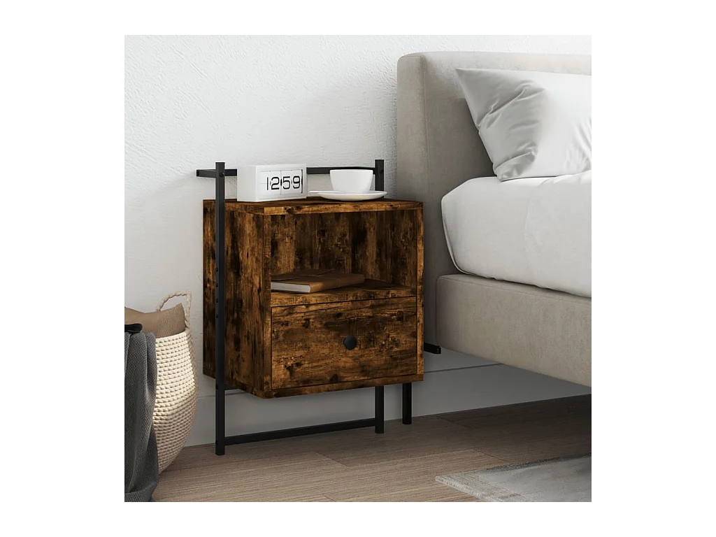 Table de chevet murale chêne fumé 40x30x61 cm bois d'ingénierie QPD19679