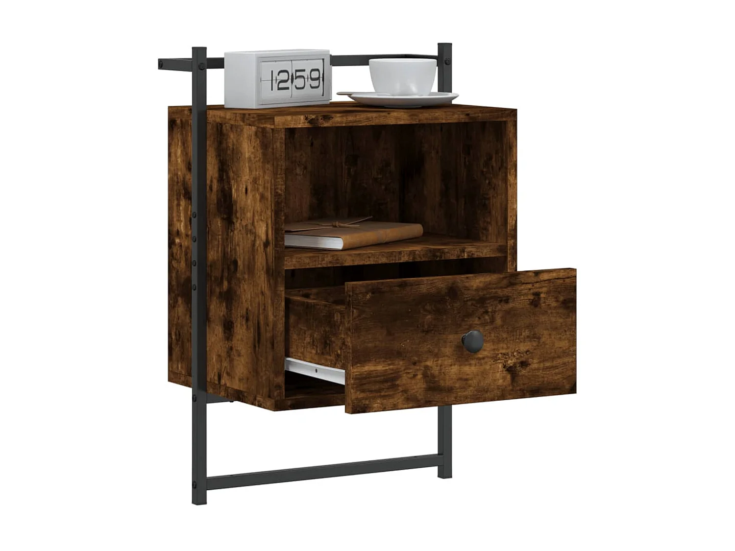 Table de chevet murale chêne fumé 40x30x61 cm bois d'ingénierie QPD19679