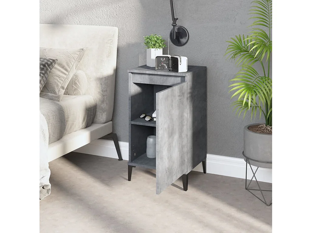 Mesita de noche madera contrachapada gris hormigón 40x35x70 cm ES21801