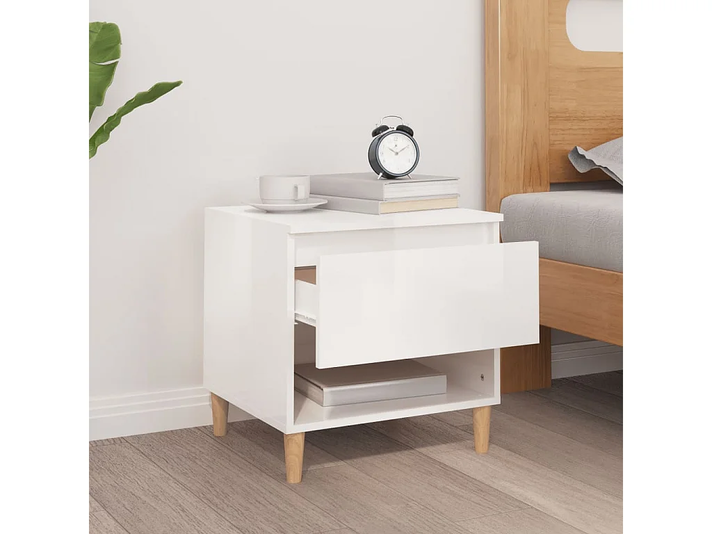 Mesita de noche madera contrachapada blanco brillo 50x46x50 cm ES97527