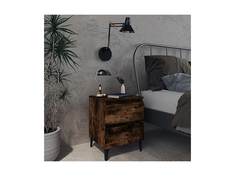 Table de chevet avec pieds en métal Chêne fumé 40x35x50 cm KEFWE98986