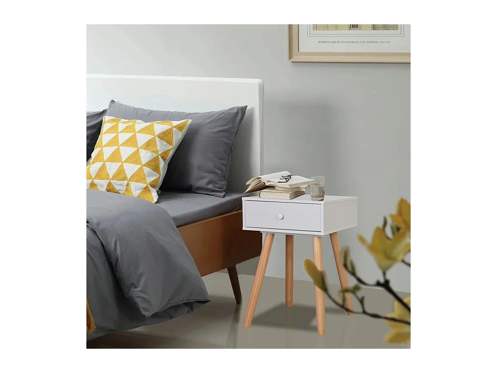 Lot de 2 Tables de chevet Bois de pin massif 40 x 30 x 61 cm Blanc KEFWE24839