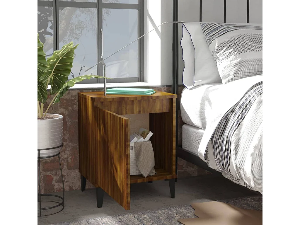 Table de chevet avec pieds en métal Chêne marron 40x30x50 cm KEFWE85762