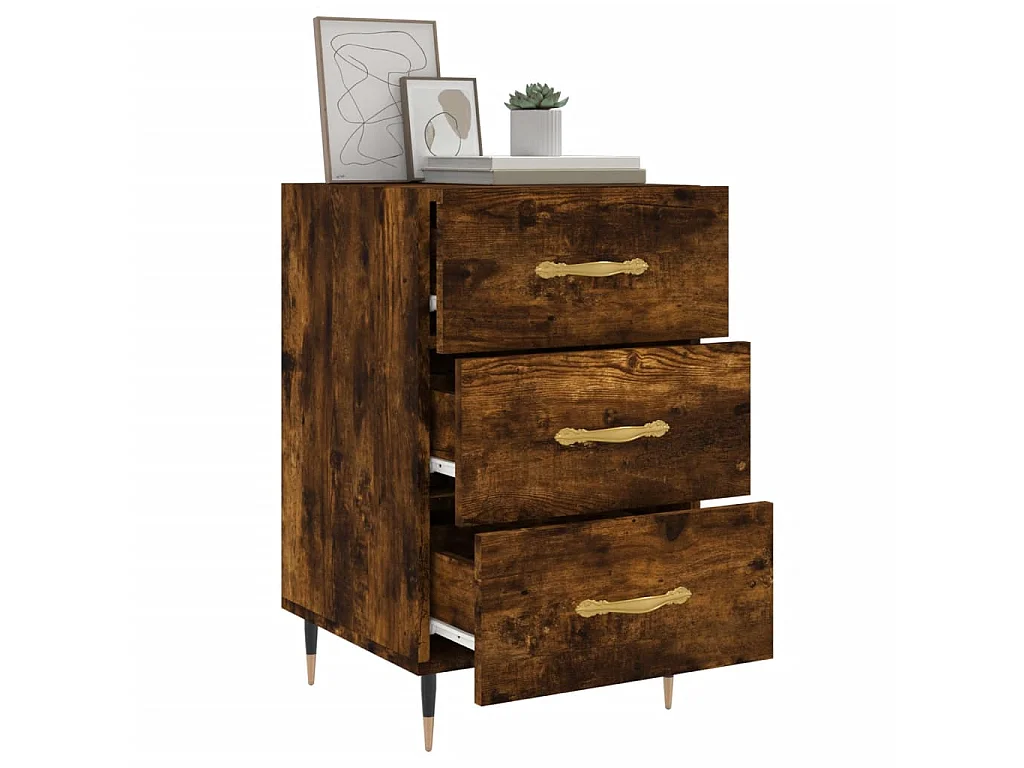 Table de chevet chêne fumé 40x40x66 cm bois d'ingénierie QPD14234