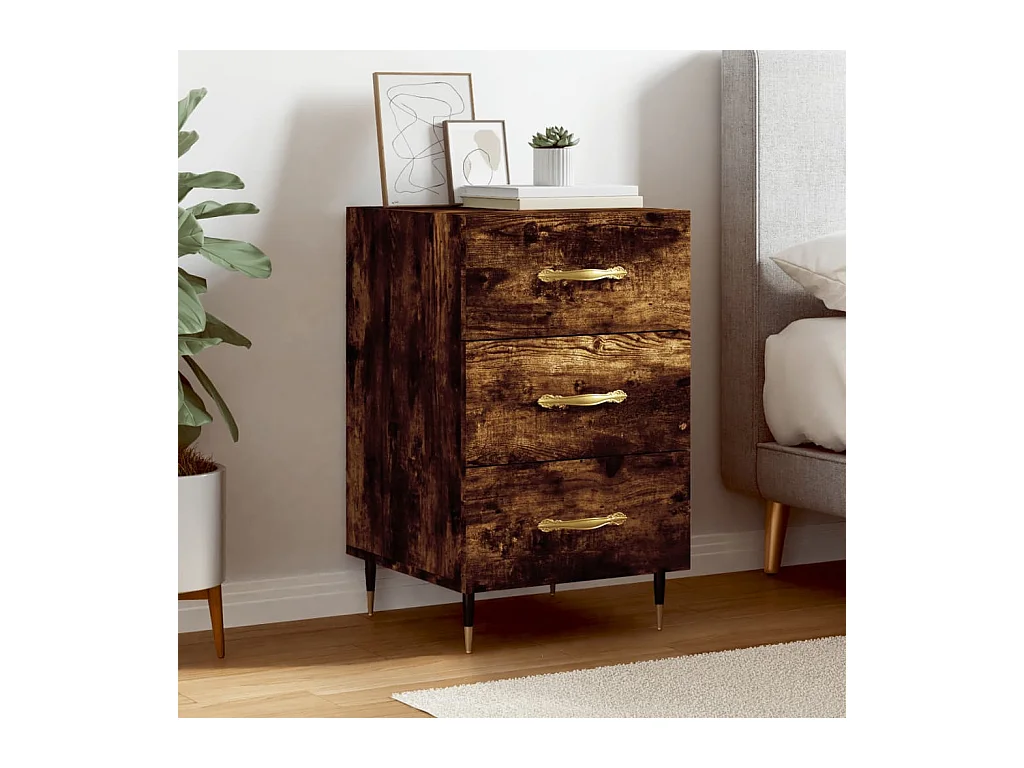 Table de chevet chêne fumé 40x40x66 cm bois d'ingénierie QPD14234