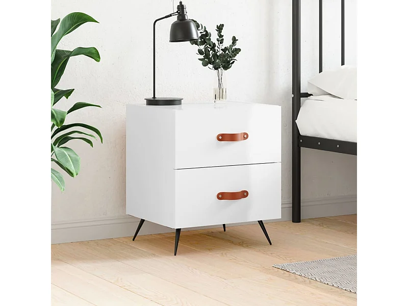 Mesita de noche madera de ingeniería blanco brillo 40x35x47,5cm ES31422