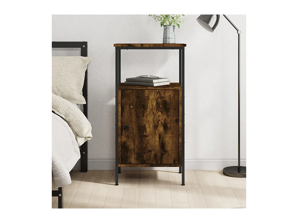 Table de chevet chêne fumé 41x31x80 cm bois d'ingénierie QPD75294