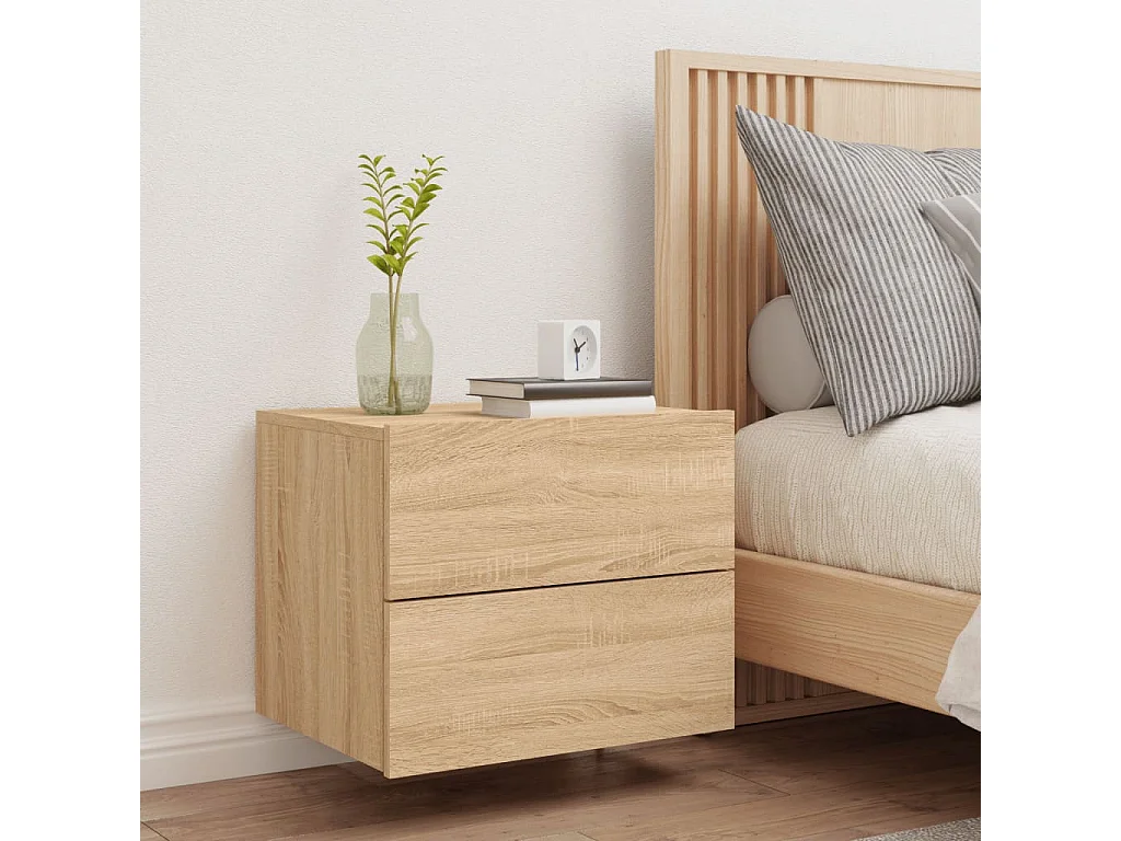 Mesita de noche de pared con luces LED roble Sonoma ES85336