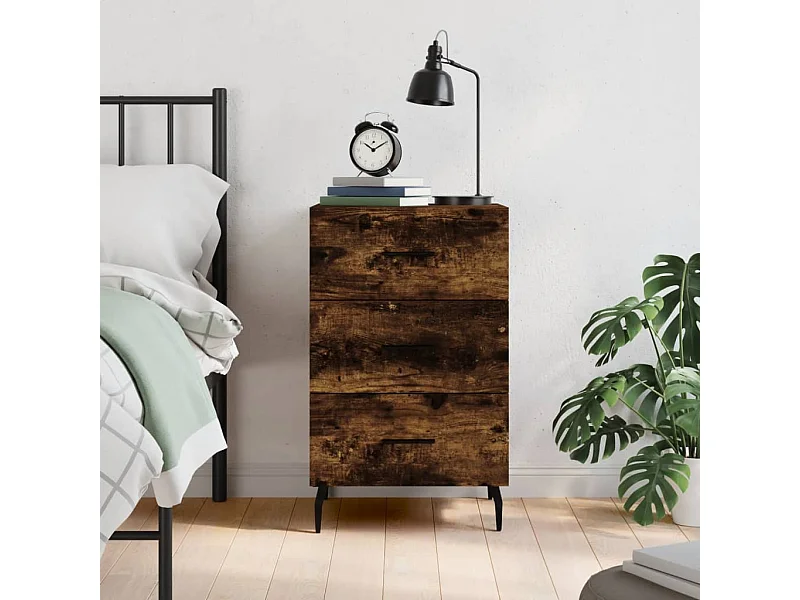 Table de chevet chêne fumé 40x40x66 cm bois d'ingénierie QPD40132