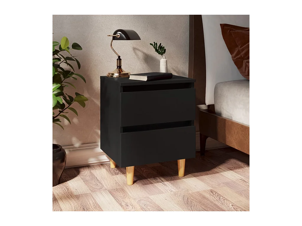 Table de chevet avec pieds en pin Noir 40x35x50 cm KEFWE62993