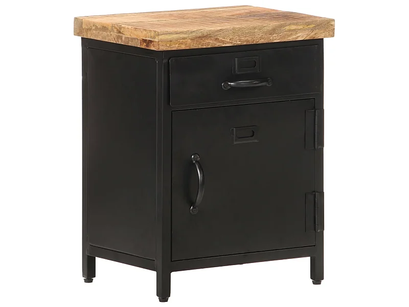 Mesita de noche de madera maciza de mango rugosa 40x30x52 cm ES78043