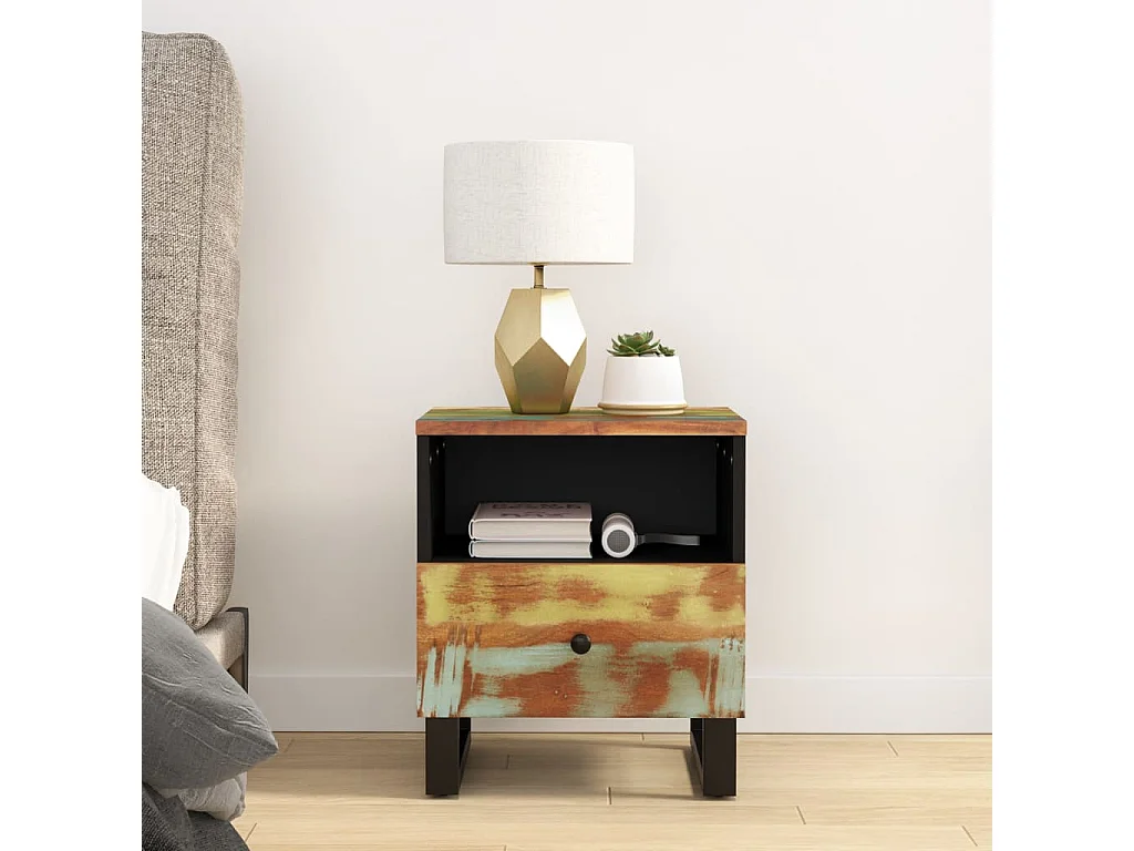 Mesita de noche madera maciza reciclada y madera contrachapada ES55430