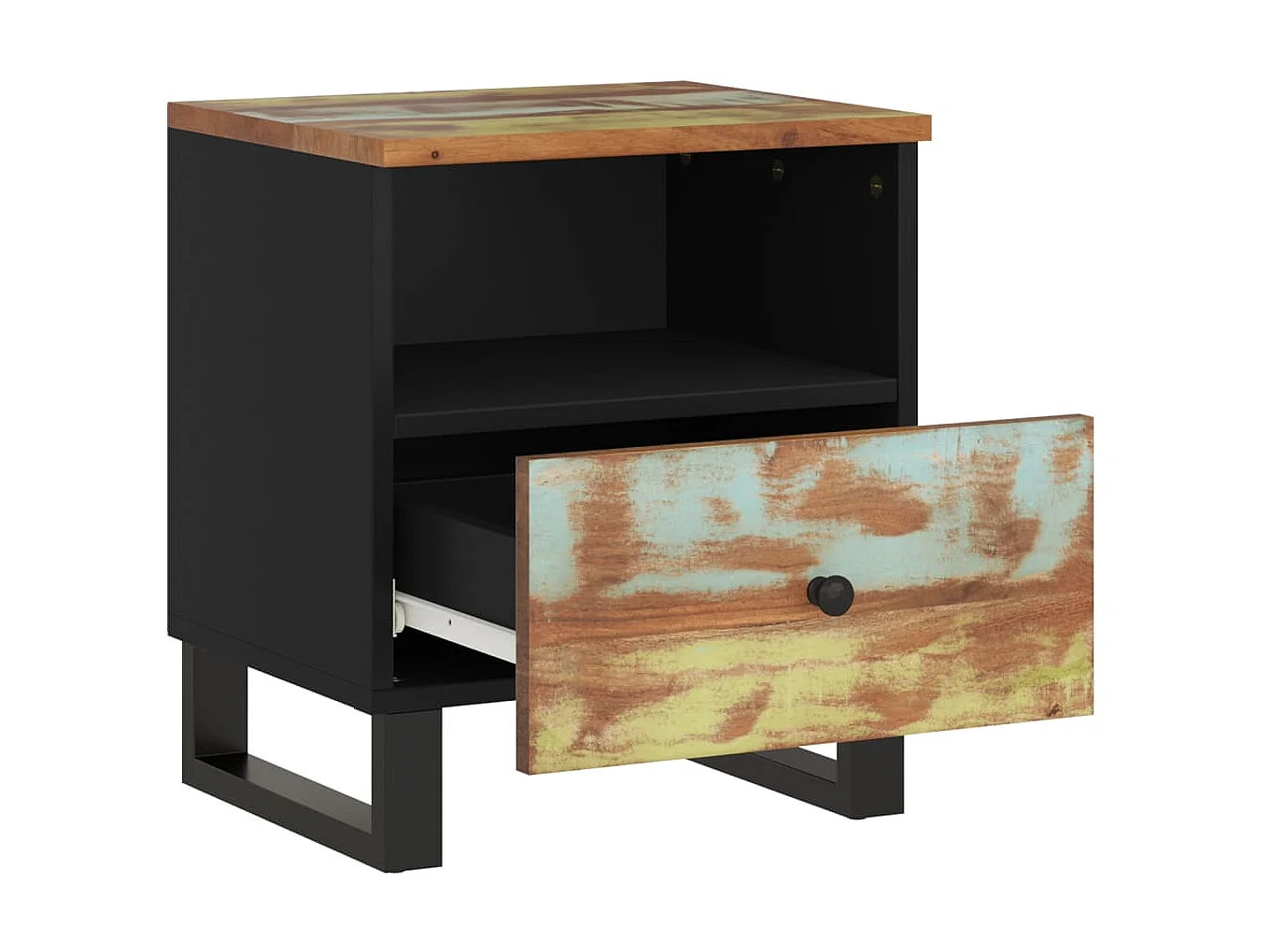 Mesita de noche madera maciza reciclada y madera contrachapada ES55430