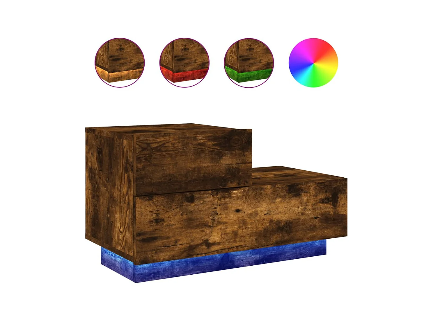 Mesita de noche con luces LED roble ahumado 70x36x40,5 cm ES58799