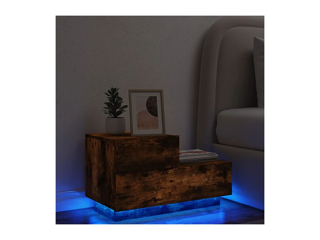 Table de chevet avec lumières LED chêne fumé 70x36x40,5 cm KEFWE46274