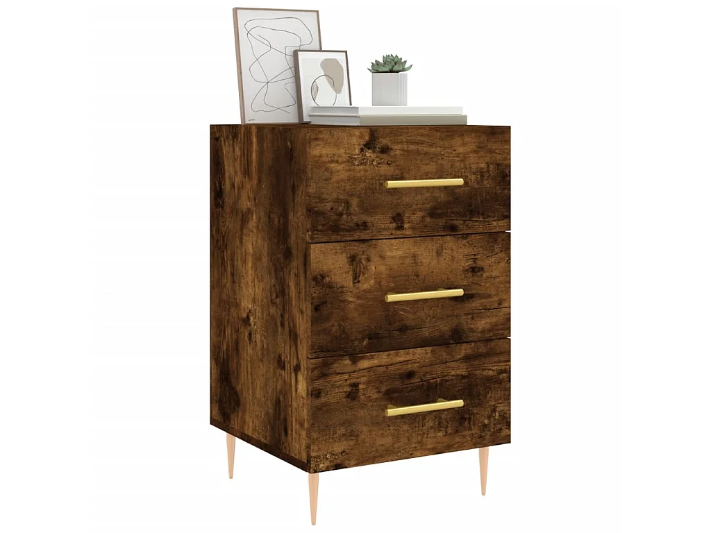 Table de chevet chêne fumé 40x40x66 cm bois d'ingénierie QPD22829