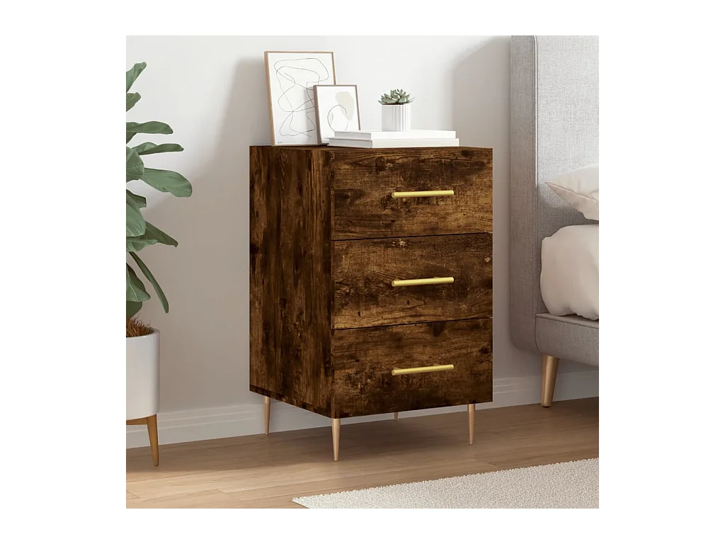 Table de chevet chêne fumé 40x40x66 cm bois d'ingénierie QPD22829