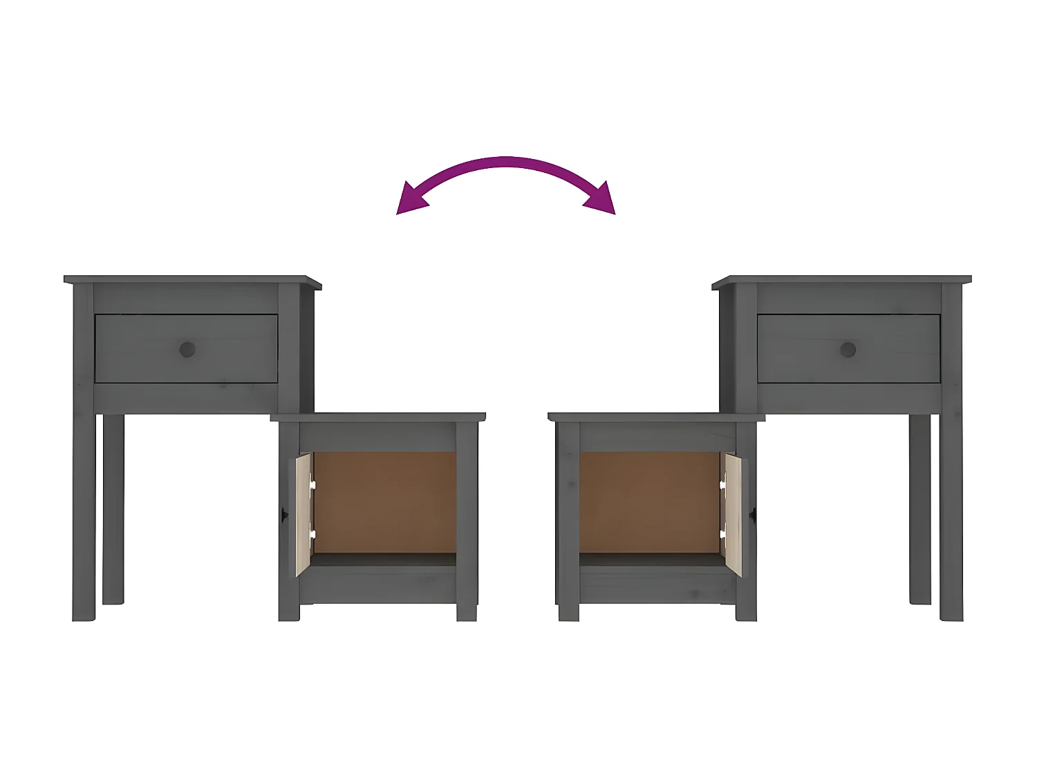 Nachtkastje 79,5x38x65,5 cm massief grenenhout grijs NL39716
