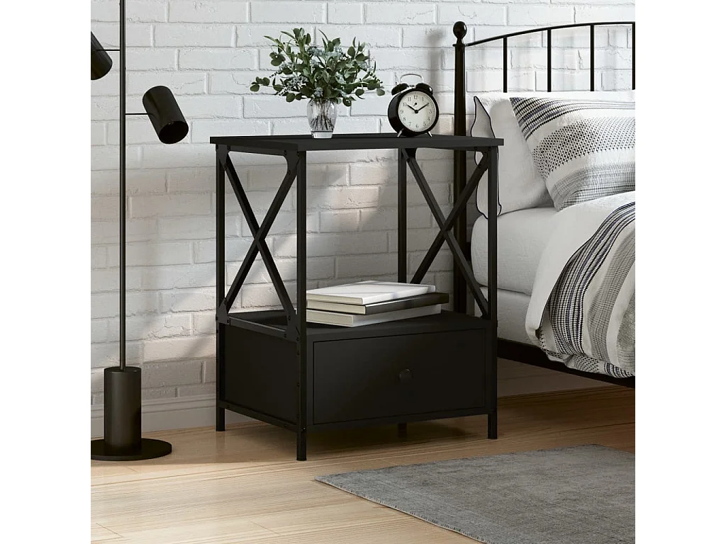 Nachtkastje 50x41x65 cm bewerkt hout zwart NL50214