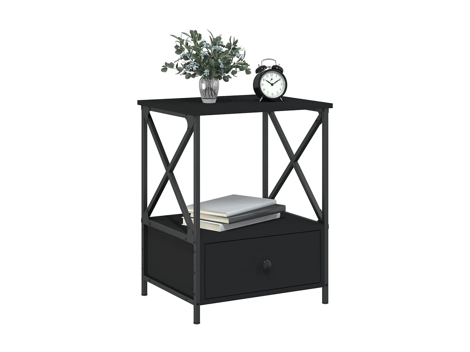 Nachtkastje 50x41x65 cm bewerkt hout zwart NL50214