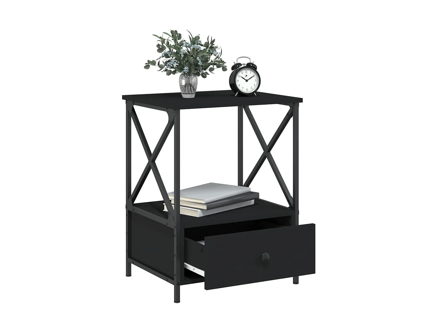 Nachtkastje 50x41x65 cm bewerkt hout zwart NL50214