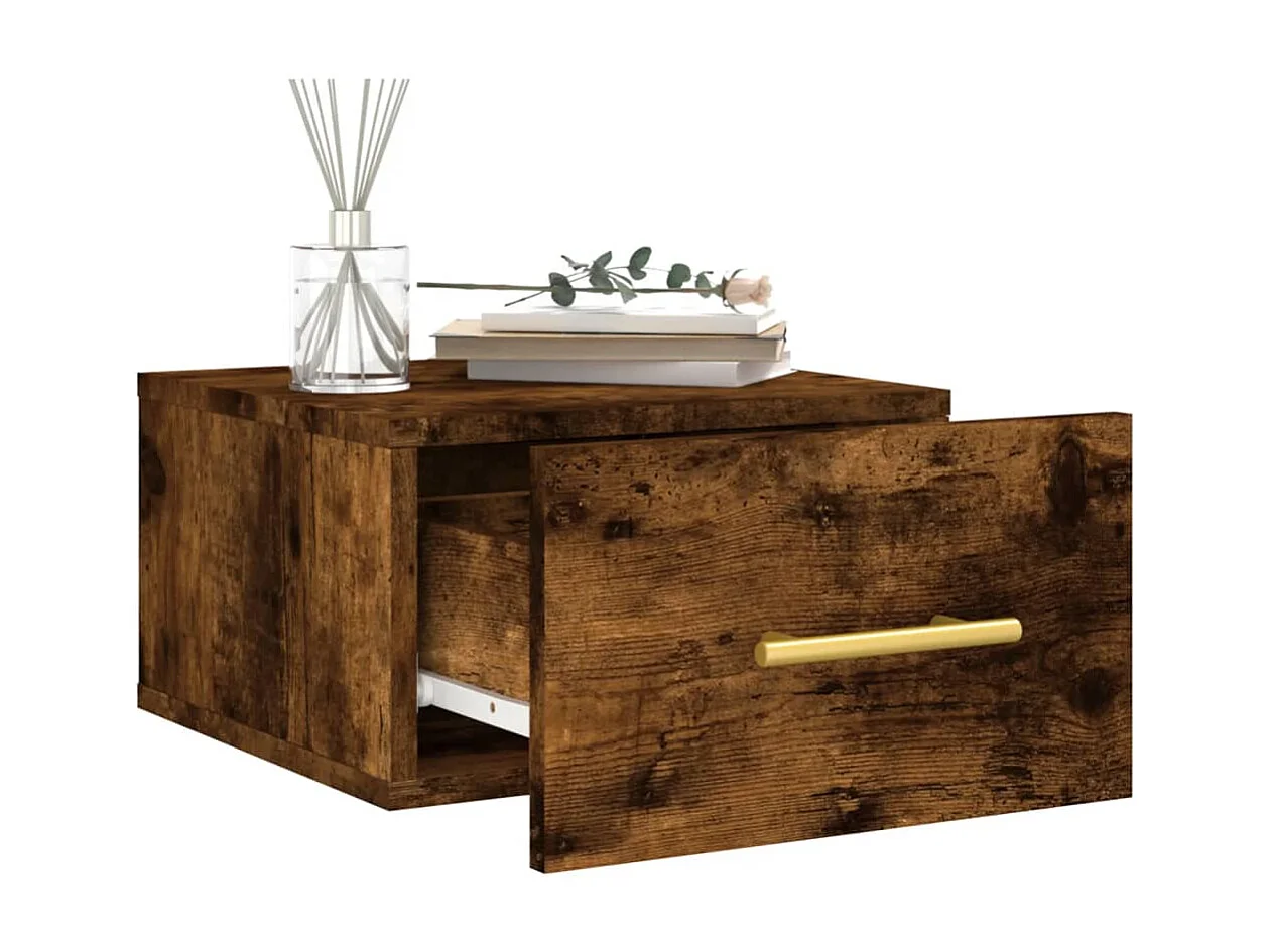 Table de chevet murale chêne fumé 35x35x20 cm QPD96290