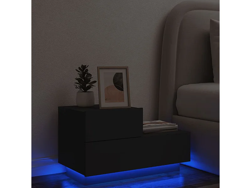 Table de chevet avec lumières LED noir 70x36x40,5 cm KEFWE43400