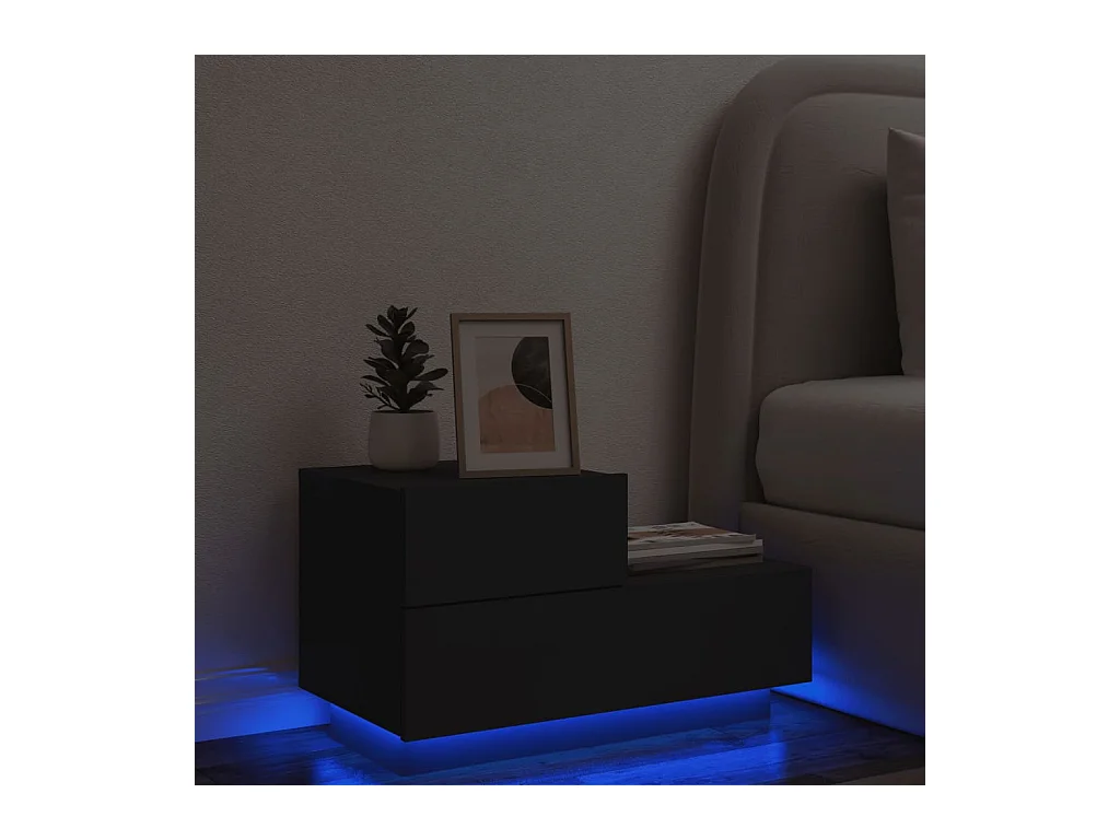 Table de chevet avec lumières LED noir 70x36x40,5 cm KEFWE43400