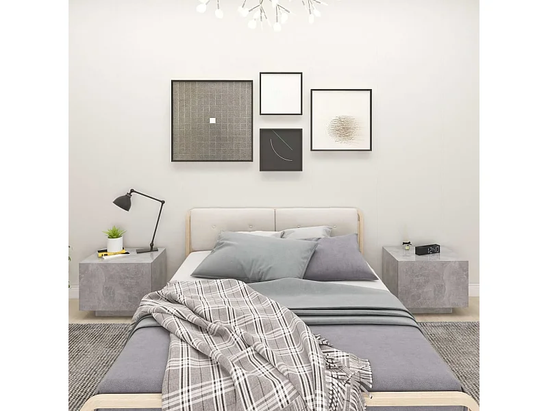 Mesita de noche madera de ingeniería gris hormigón 100x35x40 cm ES69774