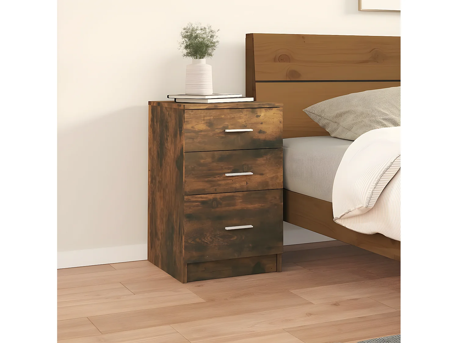 Mesita de noche madera contrachapada roble ahumado 40x40x63 cm ES94098