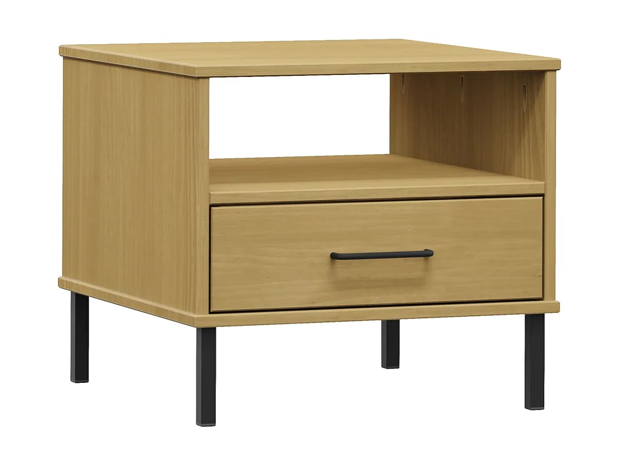 Mesa de cabeceira c/ pernas de metal OSLO pinho maciço castanho PT13412