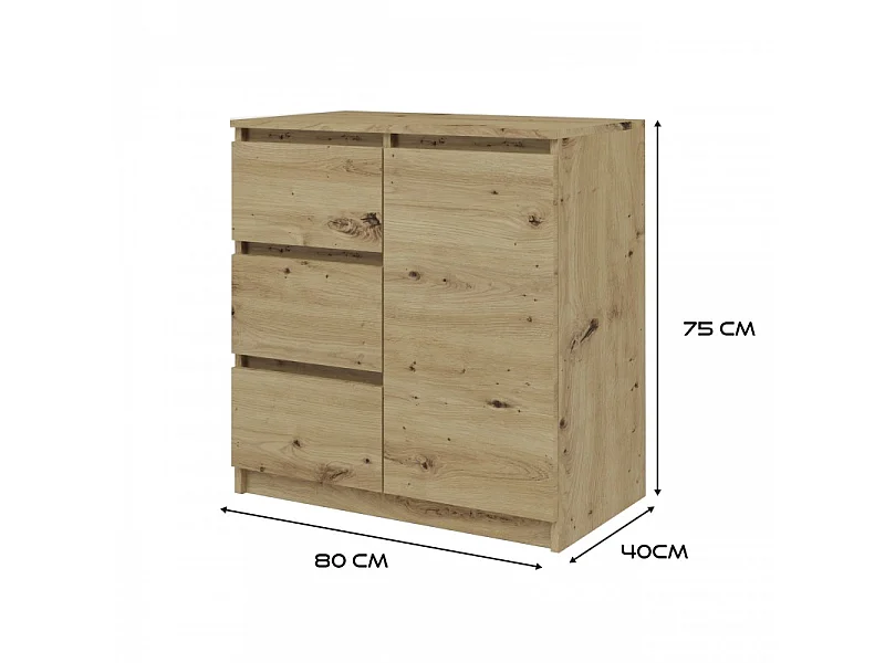 DUNJA - Buffet 1 porte 3 tiroirs - Dimensions 80x40x75 cm - Rangement séjour - Style moderne