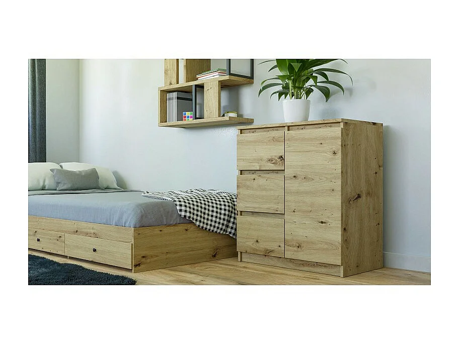 DUNJA - Buffet 1 porte 3 tiroirs - Dimensions 80x40x75 cm - Rangement séjour - Style moderne