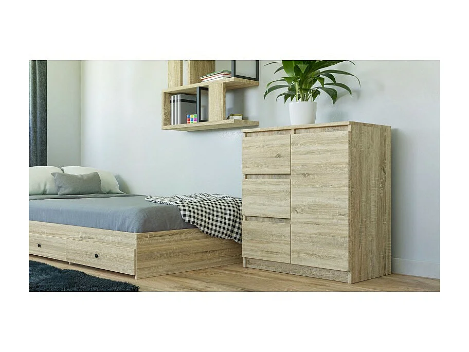 DUNJA - Buffet 1 porte 3 tiroirs - Dimensions 80x40x75 cm - Rangement séjour - Style moderne