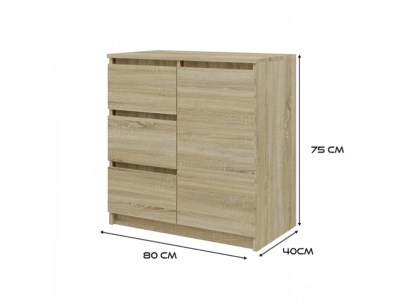 DUNJA - Buffet 1 porte 3 tiroirs - Dimensions 80x40x75 cm - Rangement séjour - Style moderne