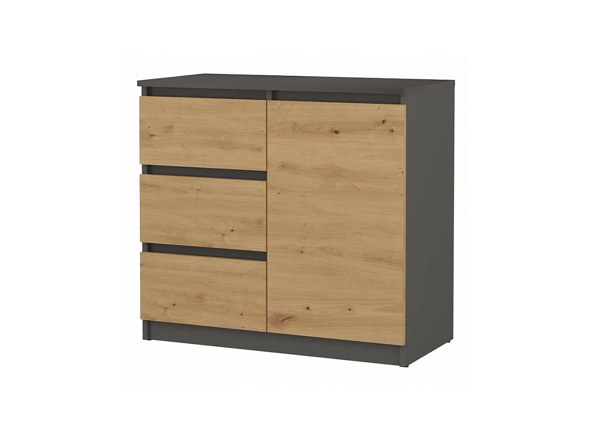 DUNJA - Buffet 1 porte 3 tiroirs - Dimensions 80x40x75 cm - Rangement séjour - Style moderne
