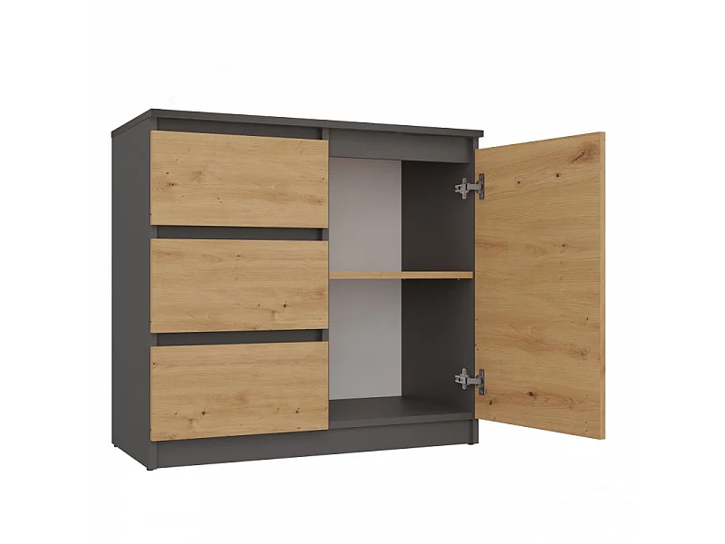 DUNJA - Buffet 1 porte 3 tiroirs - Dimensions 80x40x75 cm - Rangement séjour - Style moderne