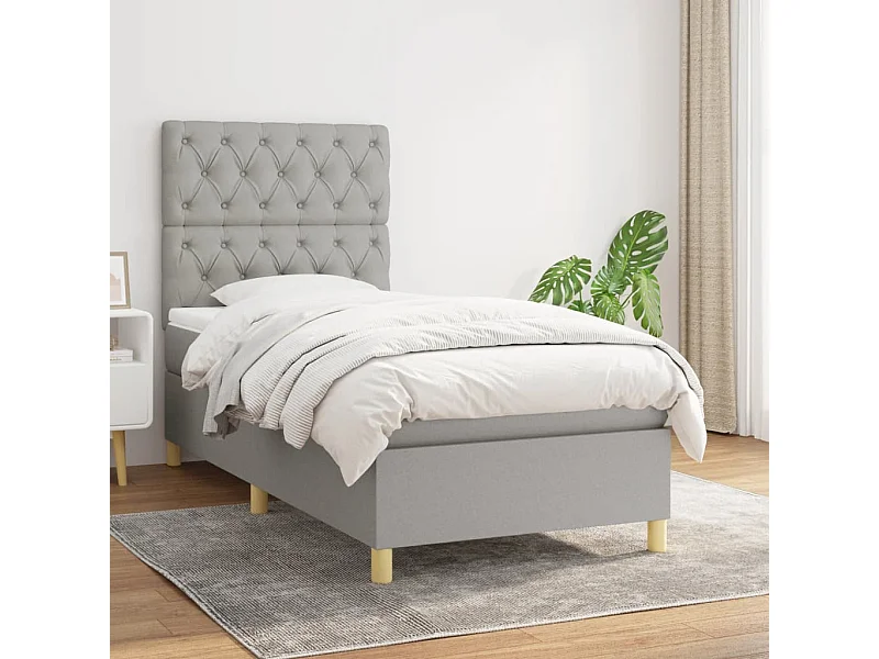 Cama continental com molas+ colchão 80x200 cm tecido cinza-claro PT312747